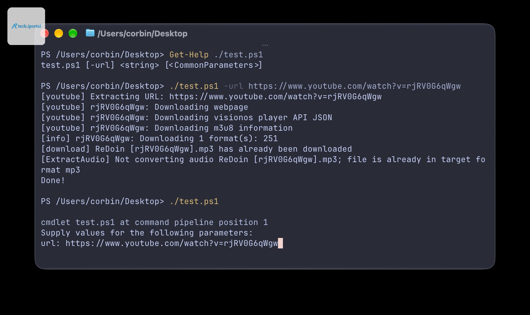 Terminal screenshot of different ways of running the script