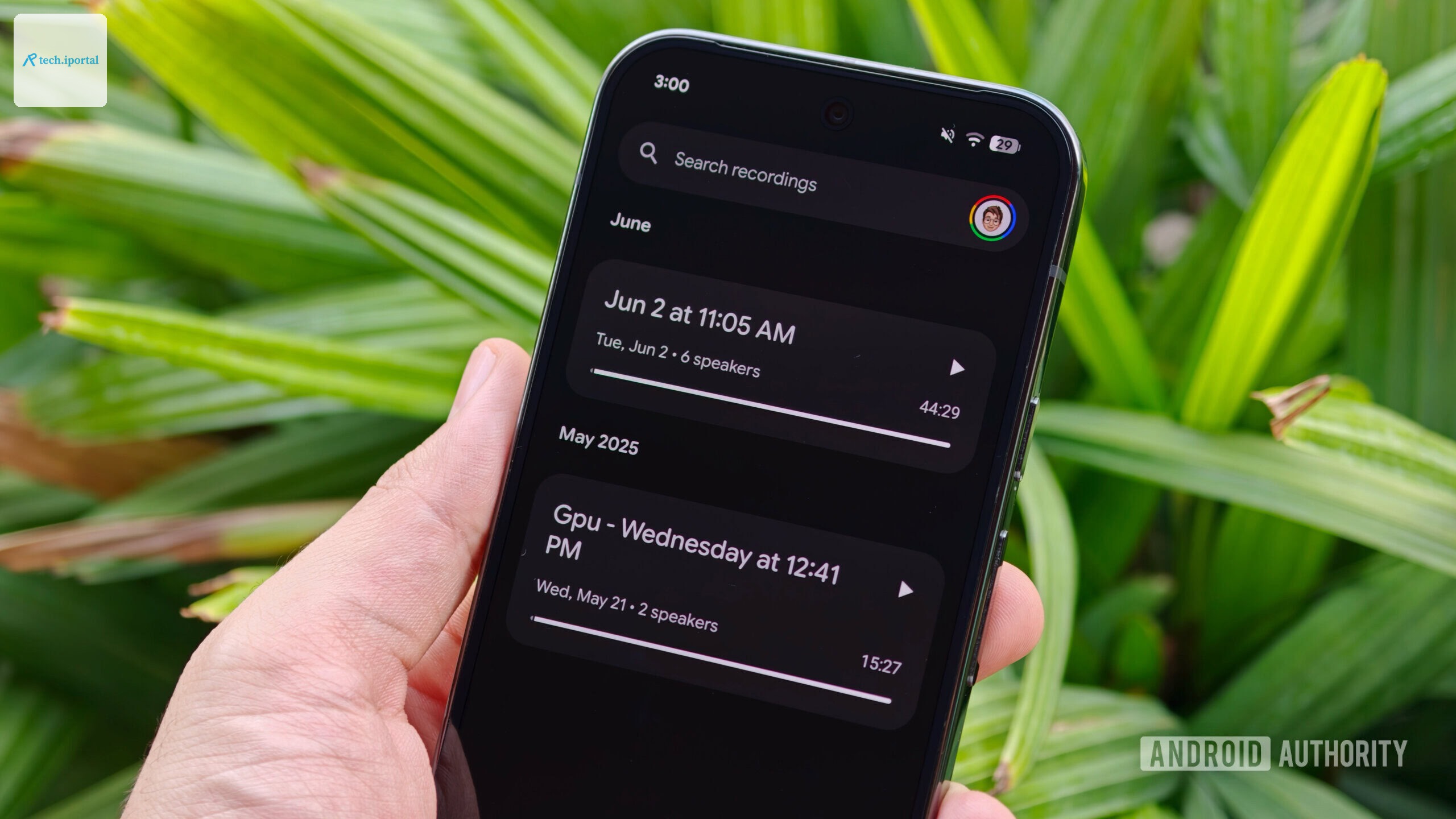 Pixel Recorder app showing recent recordings