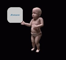Classic dancing baby gif or a CGI baby dancing on a black background.