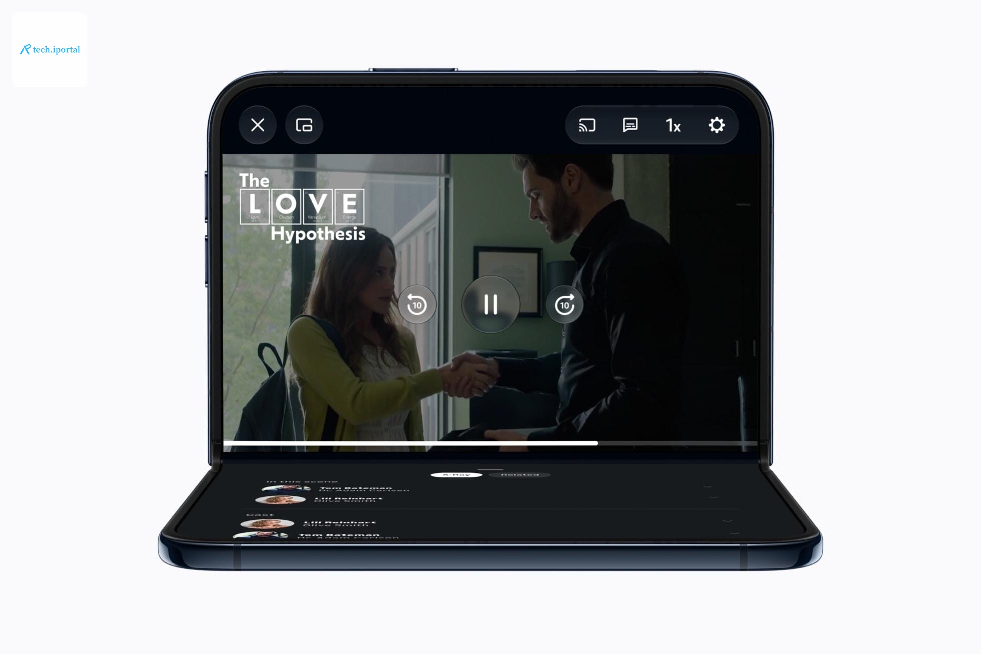 Prime Video can show details about the cast while you watch a movie with the Duo partially folded.