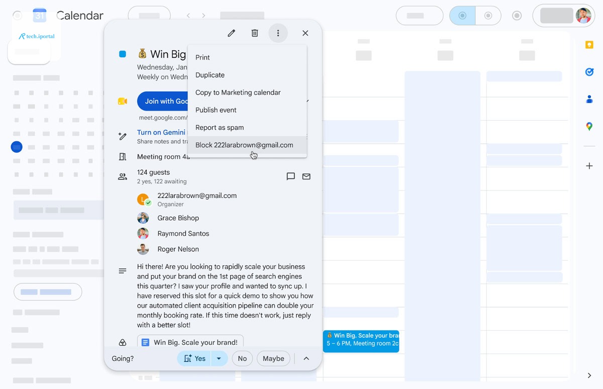 Google Calendar user blocking