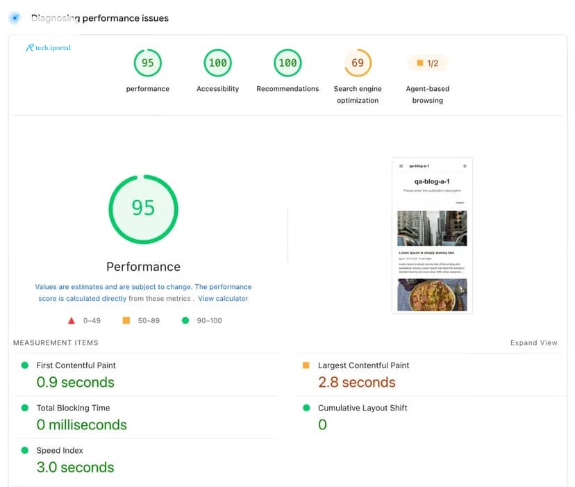 PageSpeed Insights screenshot of Bloffy built with Next.js