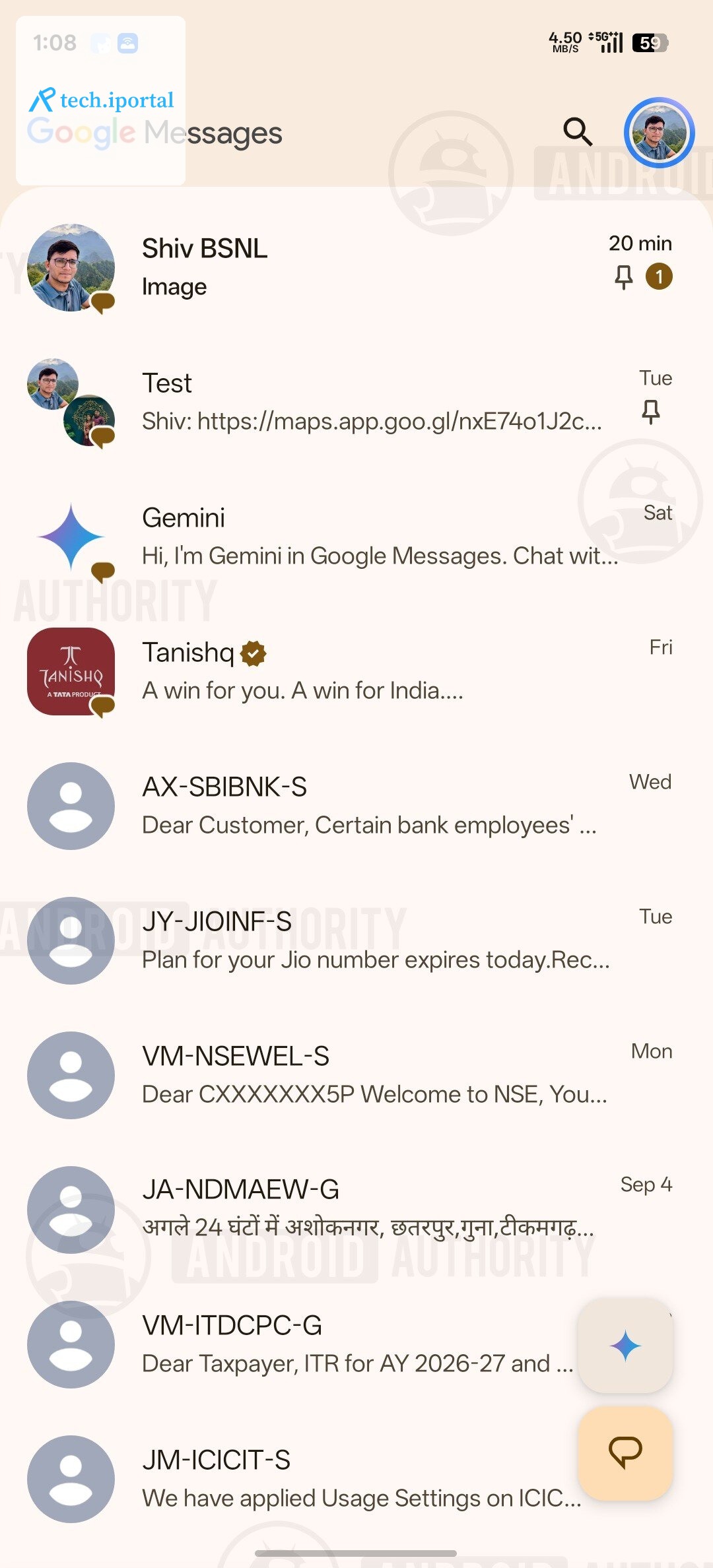 google messages current ui for received images watermarked