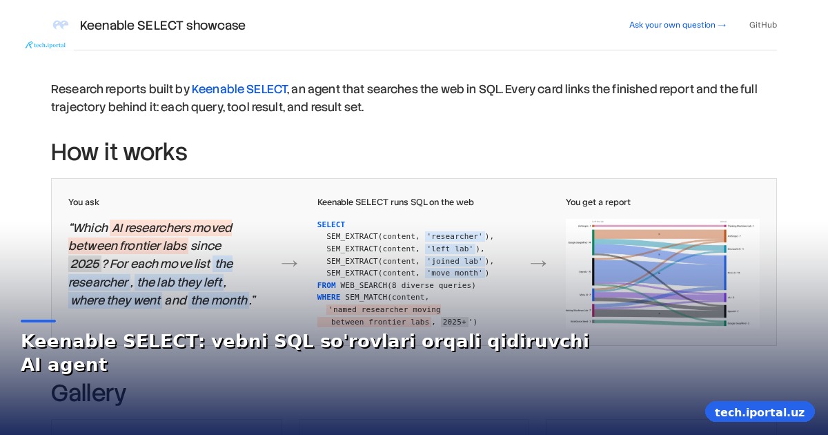 Keenable SELECT: vebni SQL so'rovlari orqali qidiruvchi AI agent