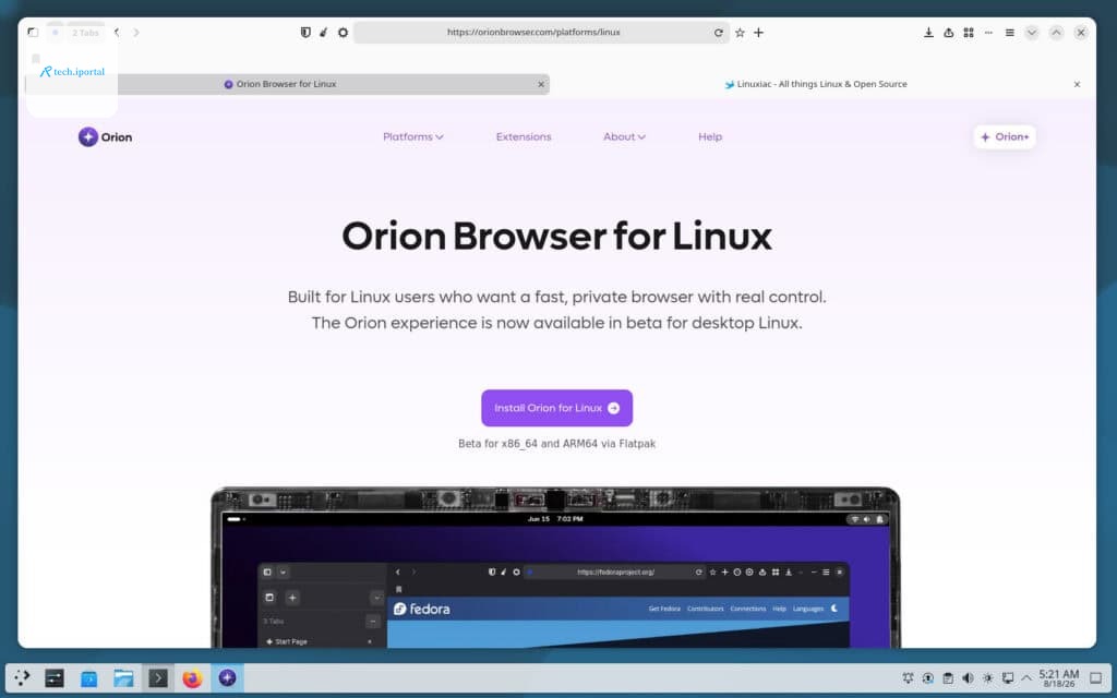 Orion browser running on Linux.