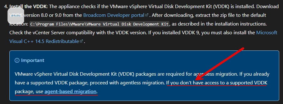 Microsoft's guidance on downloading the vmware vddk from broadcom