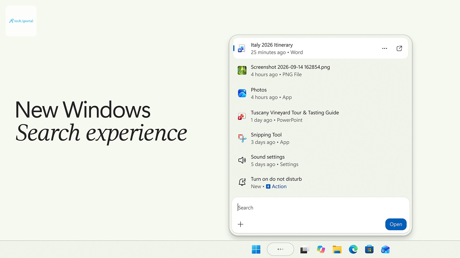 Image of the new Windows Search Experience