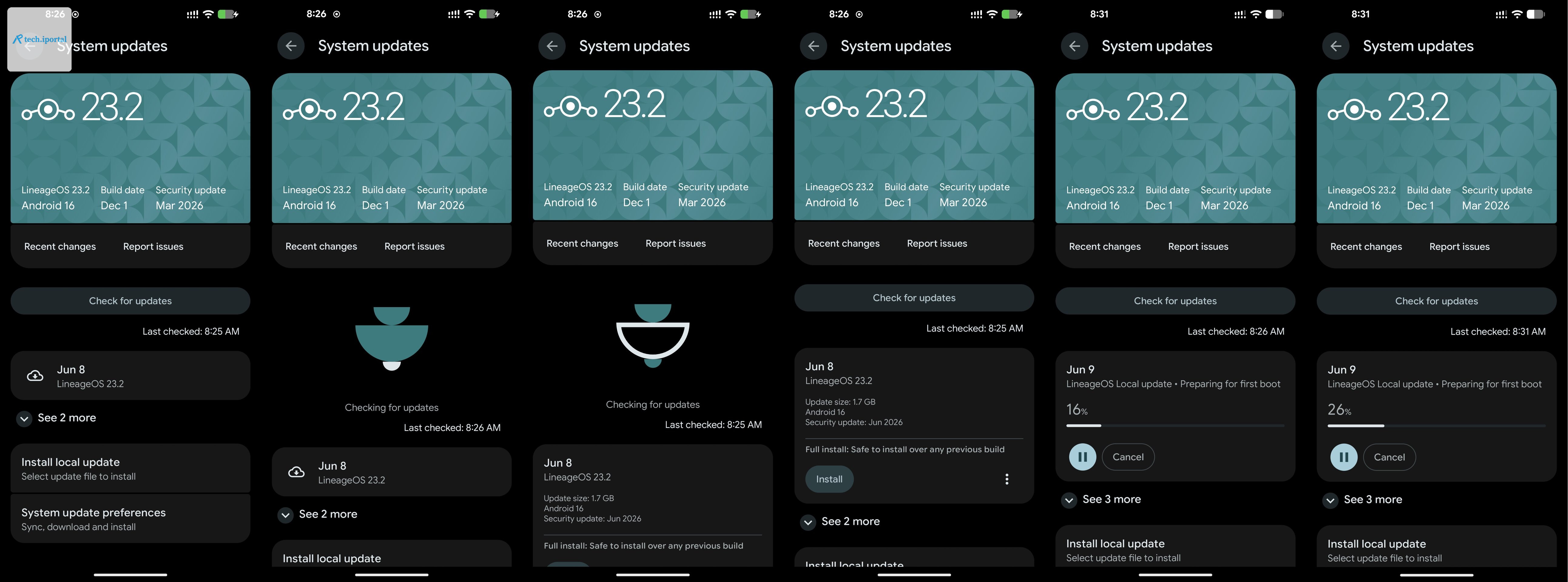 LineageOS updater screenshots