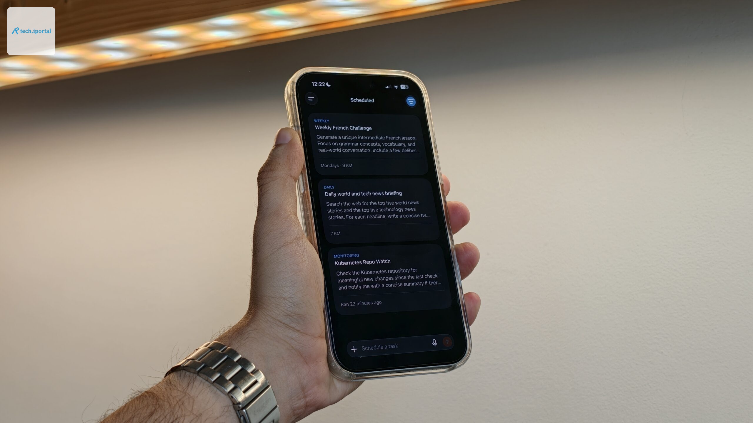 image of ChatGPT scheduled tasks setup on a phone
