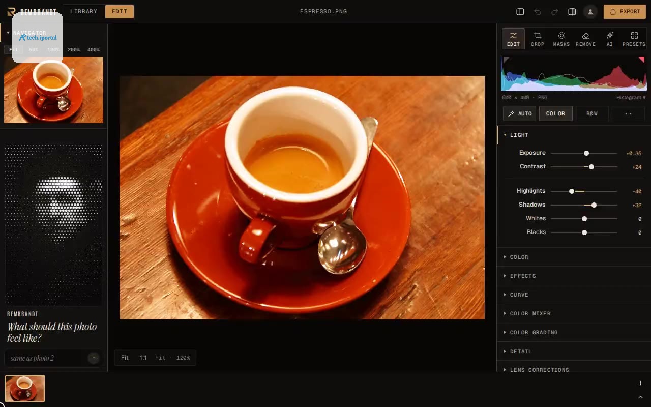 Editing a photo in Rembrandt