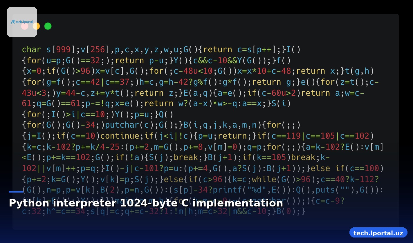 Python interpreter 1024‑byte C implementation