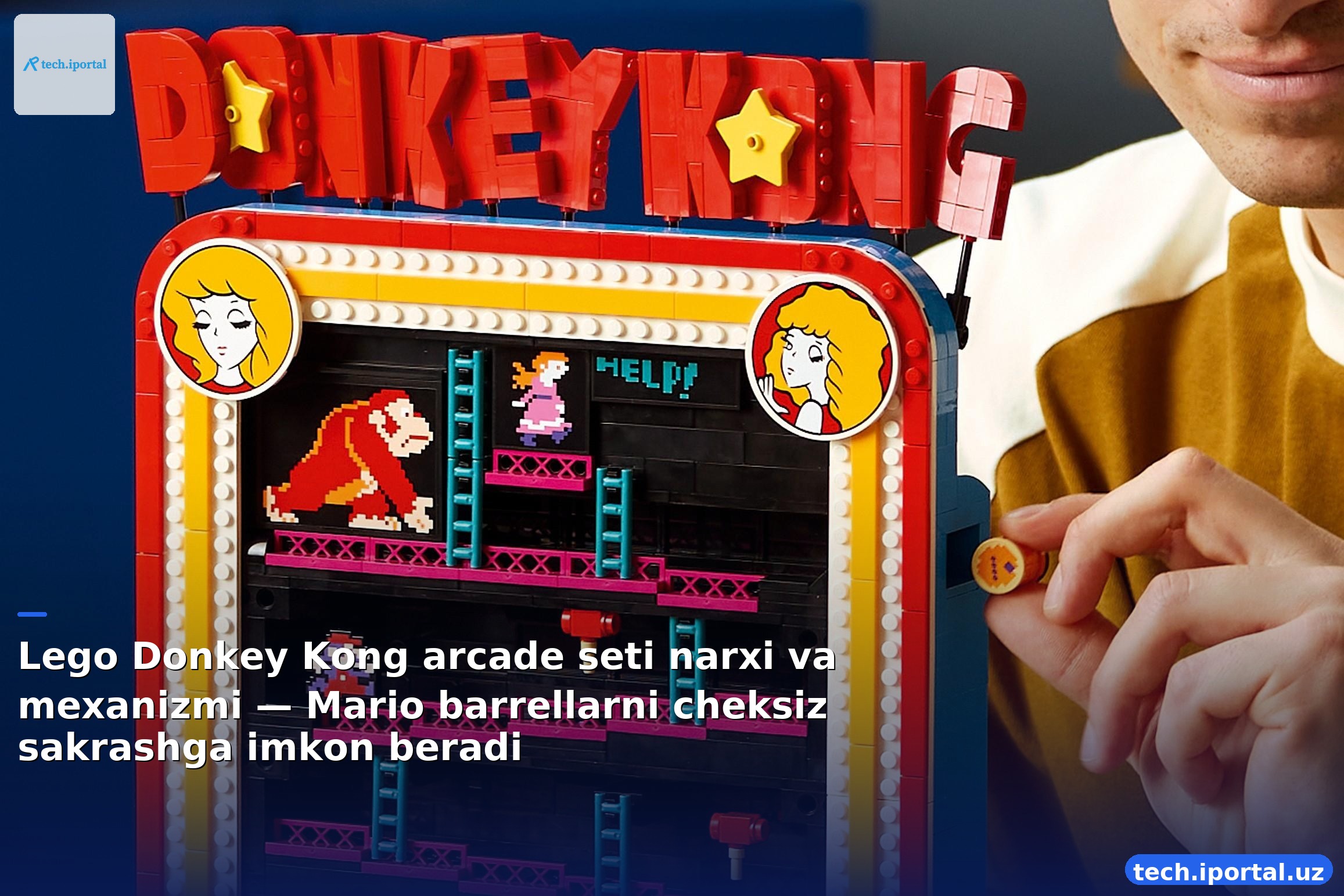 Lego Donkey Kong arcade seti narxi va mexanizmi — Mario barrellarni cheksiz sakrashga imkon beradi