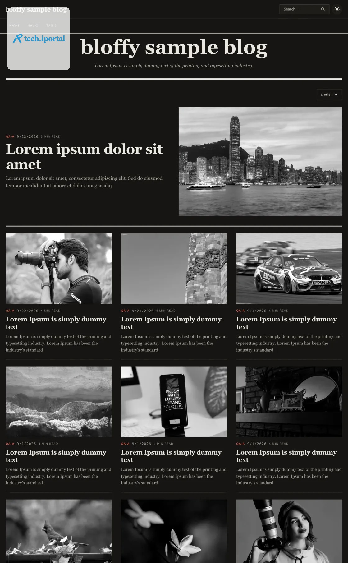 Preview of a blog with the theme applied