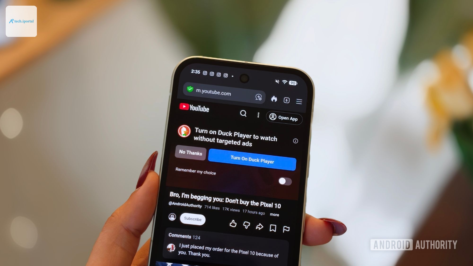 Turn on Duck Player screen on the DuckDuckGo browser