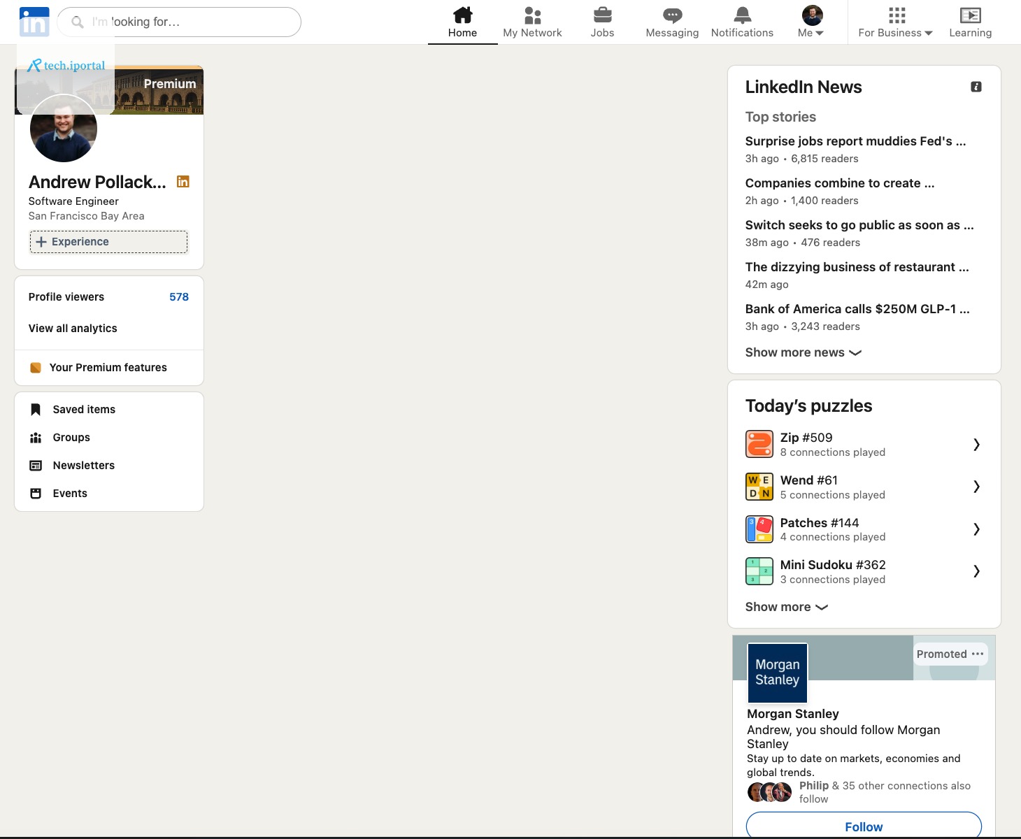 After: LinkedIn home page with no posting feed.