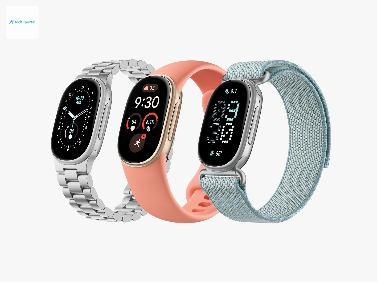 3 versions of the same smartwatch showing with different wristbands
