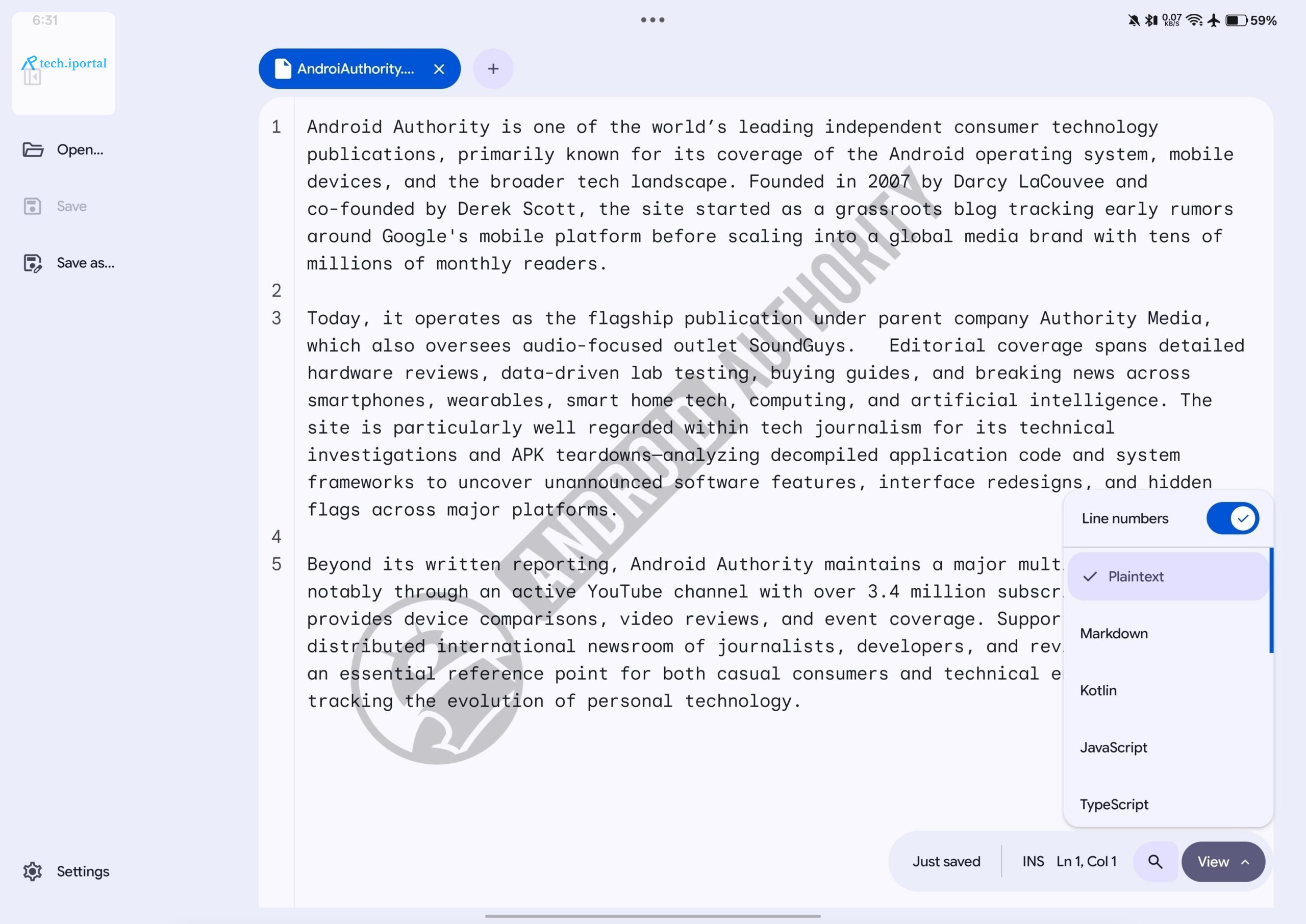 Googlebooks text editor tablet syntax menu AD watermarked