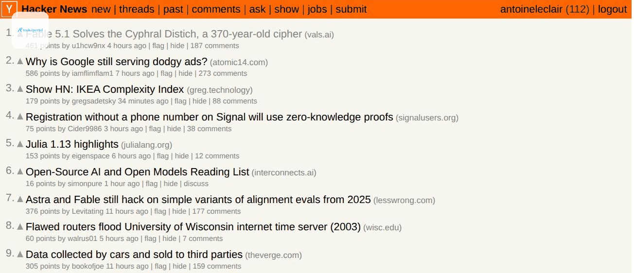 Greg's face sweeping across the Hacker News front page, revealing Greg badges in its wake