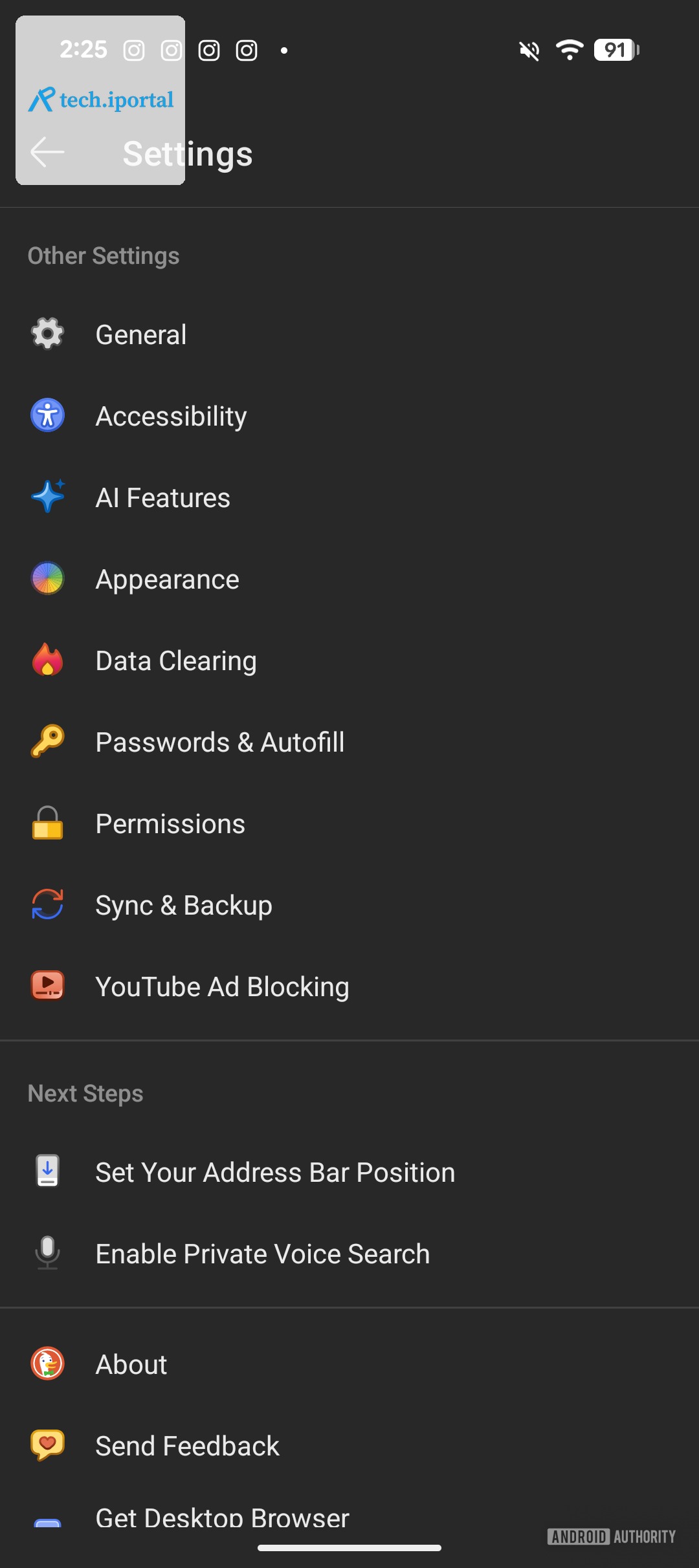 YouTube ad blocking setting visible on DuckDuckGo browser