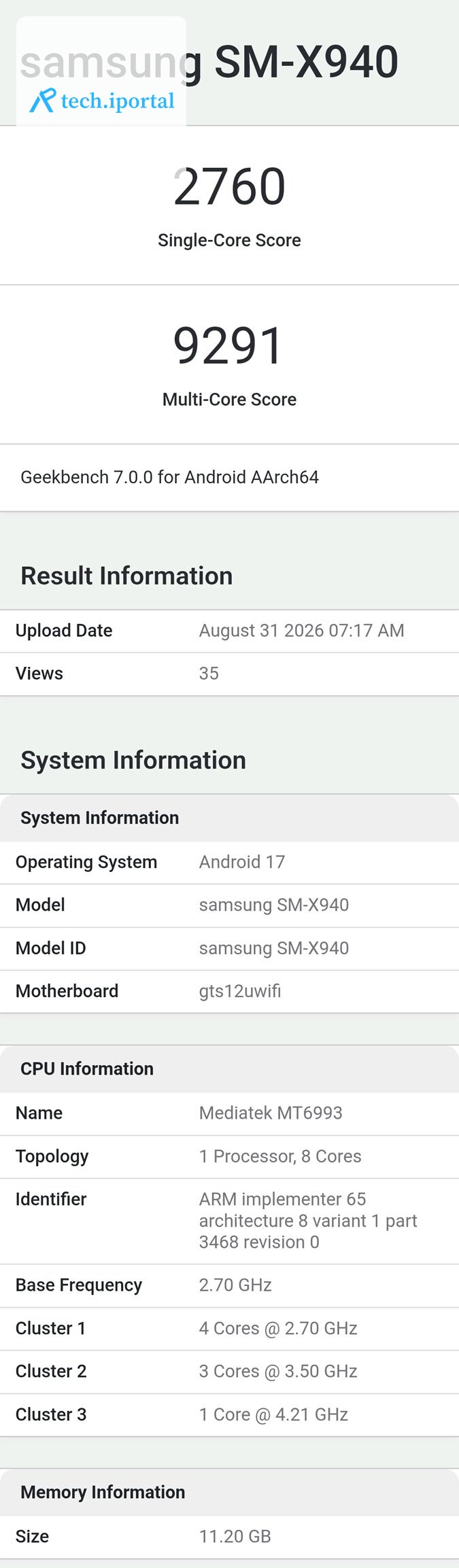 Samsung Galaxy Tab S12 Ultra Geekbench 7 chipset