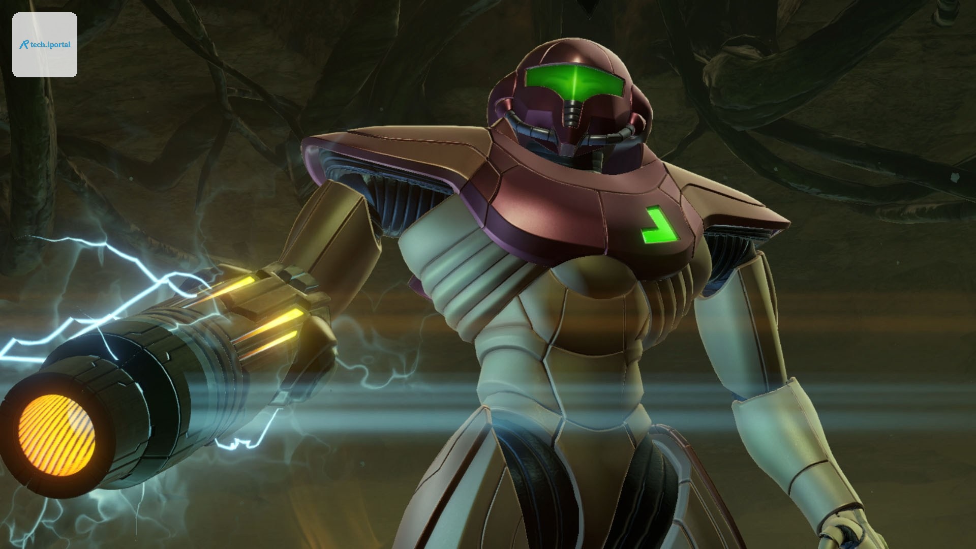 A screenshot of Samus Aran in Metroid Prime Remastered