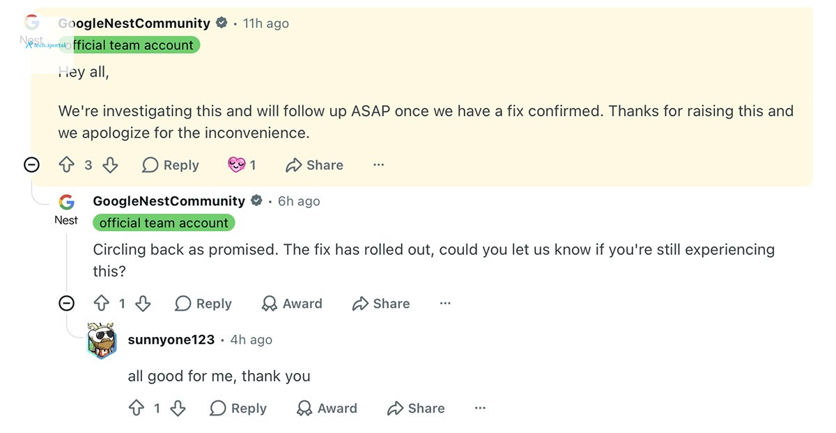 google home smart light colors bug fixed reddit comment official google account