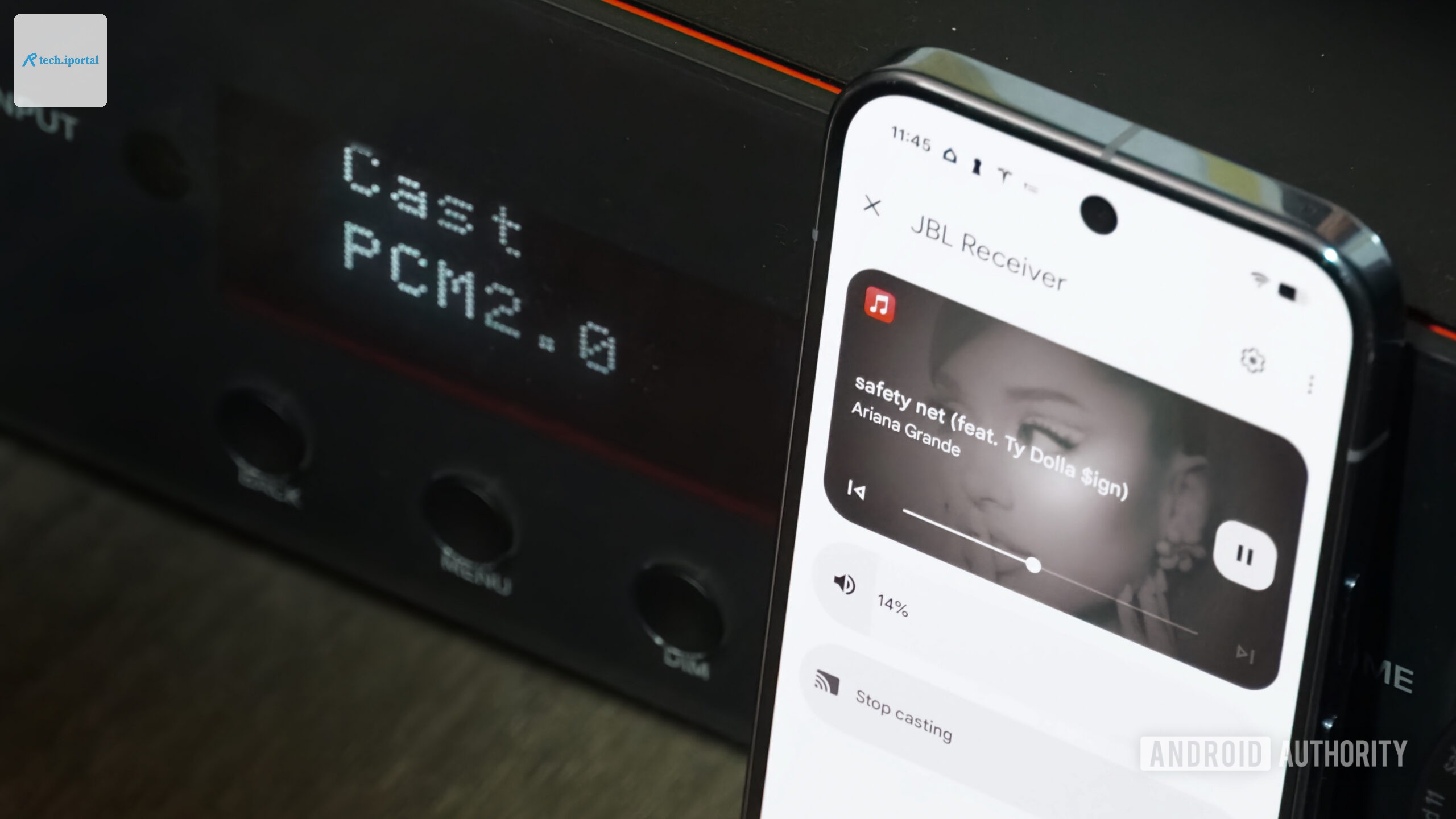 A receiver playing music through Google Cast.