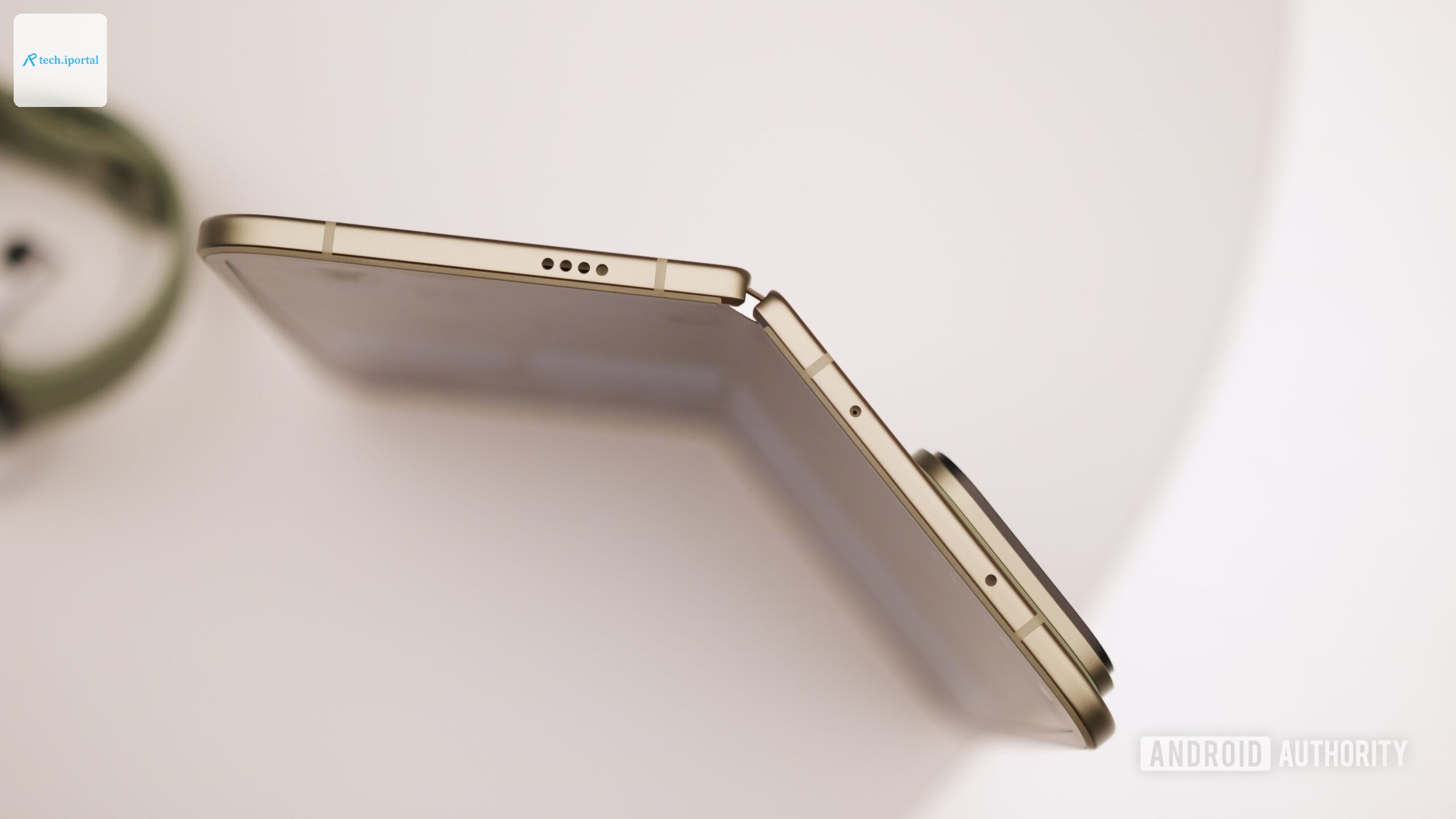 Top-down view of the Pixel 11 Pro Fold standing upright.