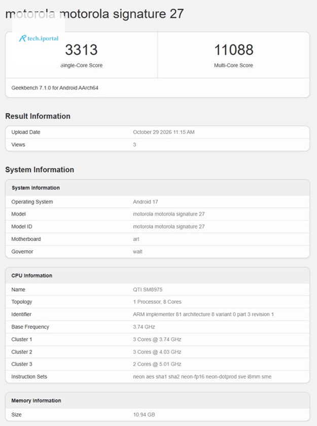 Motorola Signature 27 Geekbench