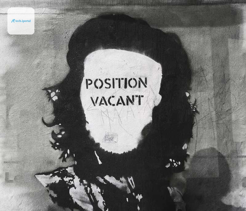 A black-and-white stencil portrait on a wall with the words 'POSITION VACANT' across the face.