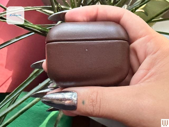 Fingers pinching a small leather case