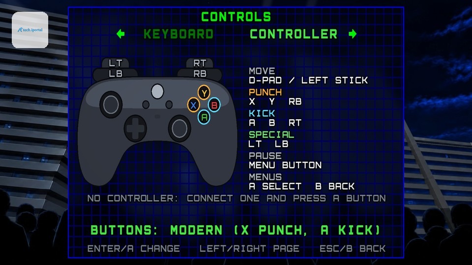 The controls screen: the actions on an Xbox controller