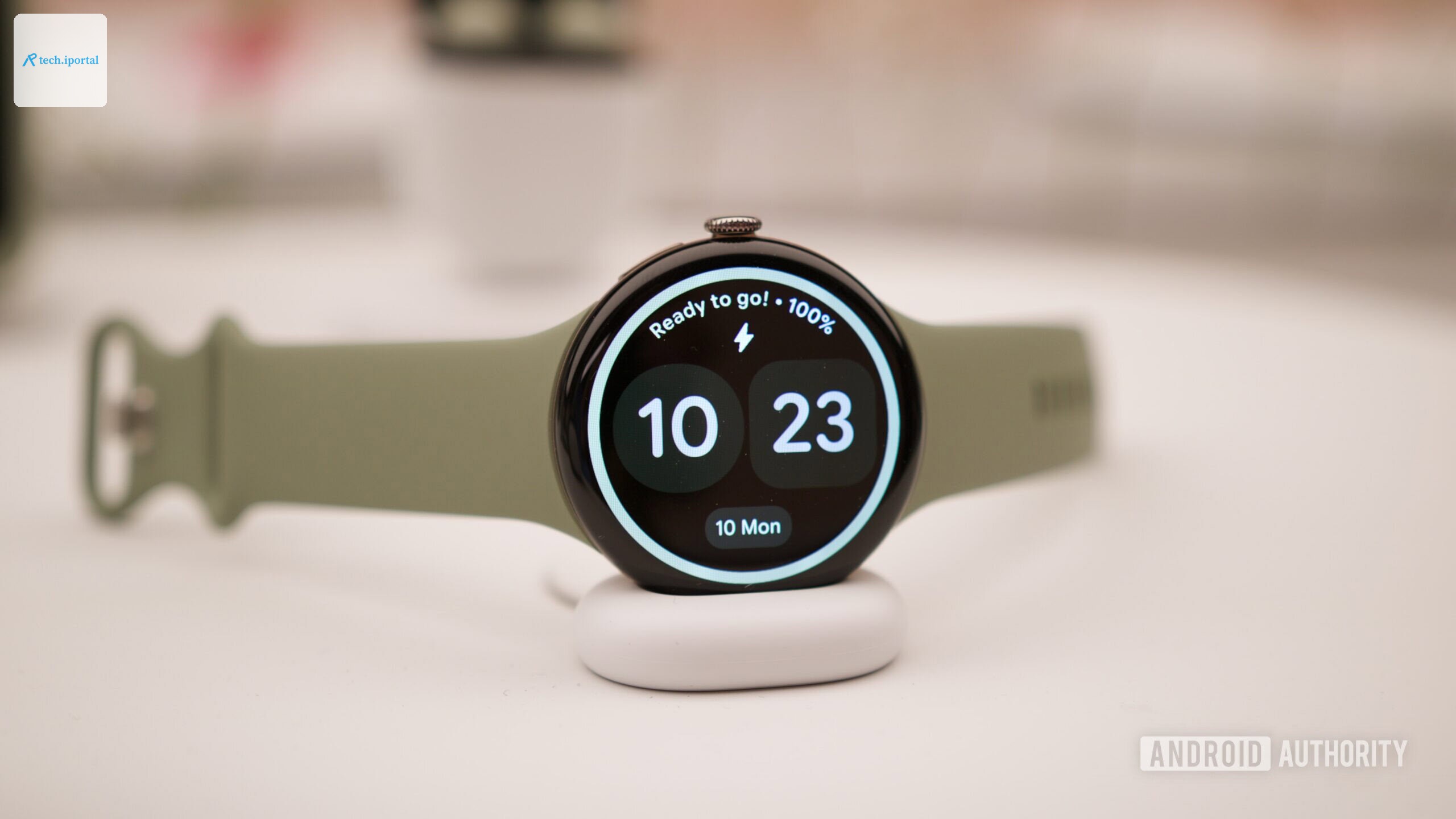 Google Pixel Watch 5 on its charging dock.