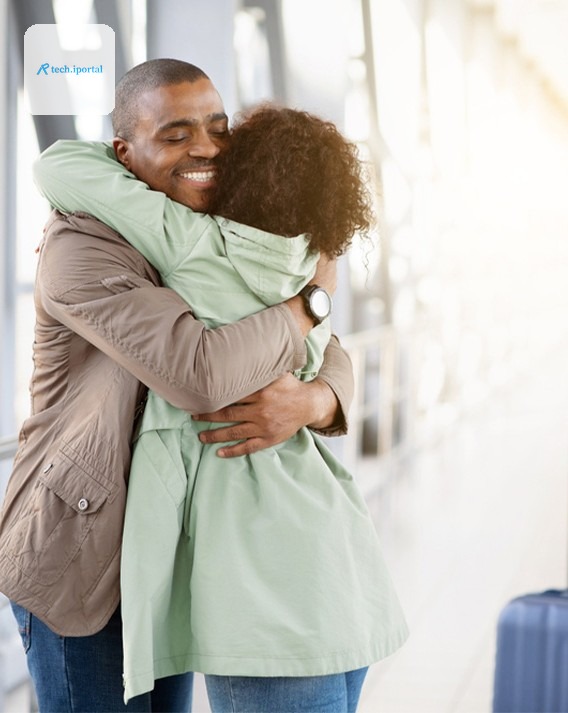 hug in an airport