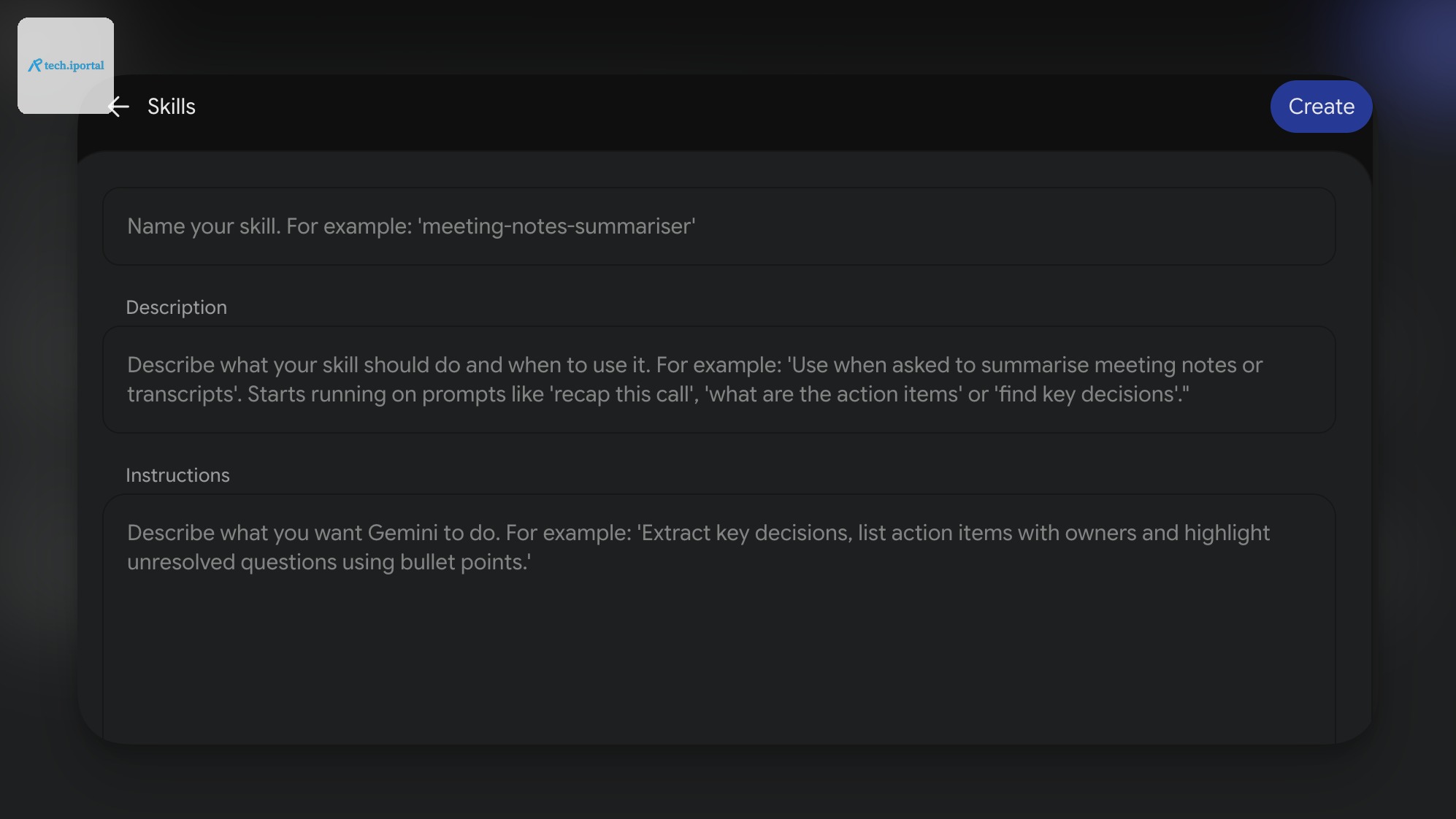 Gemini Skills creating a skill manually.