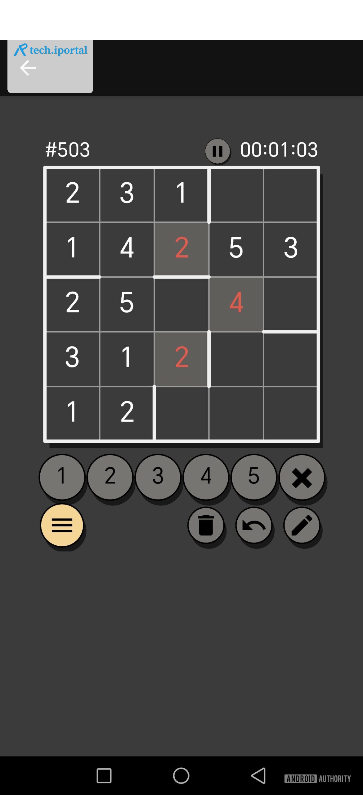 partially complete oneup puzzle