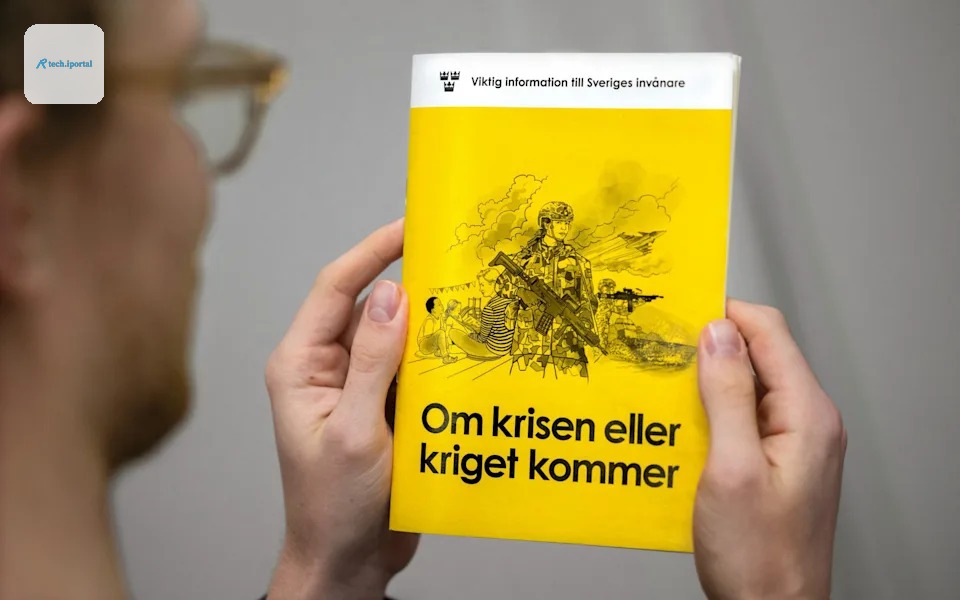 A man reads the pamphlet from the government advising Swedes what to do in the event of war or another crisis