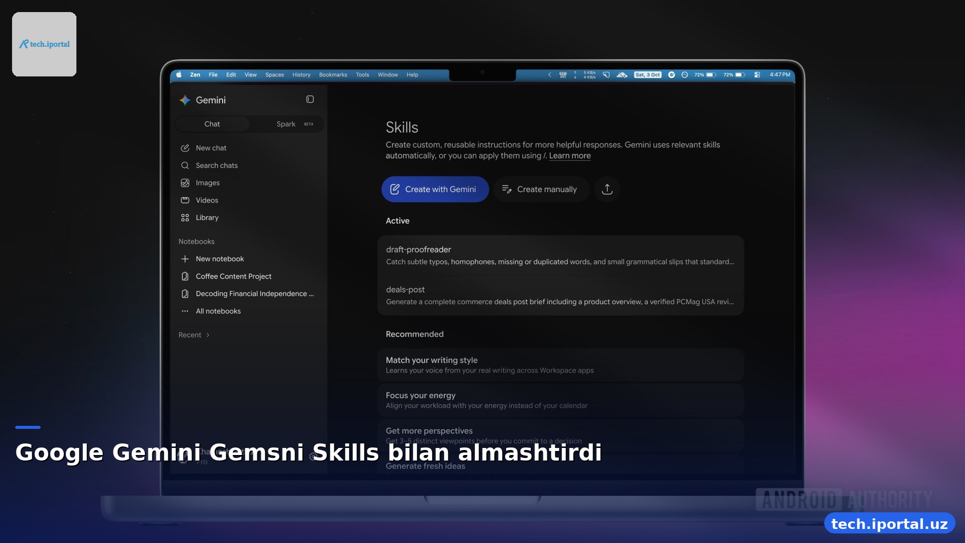 Google Gemini Gemsni Skills bilan almashtirdi