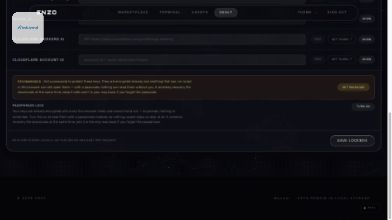 60-second no-cut demo: paste your provider key (masked), chat streams a real Groq answer, search the unified model catalog, describe a task once and ENZO drafts the agent's operating manual with the l