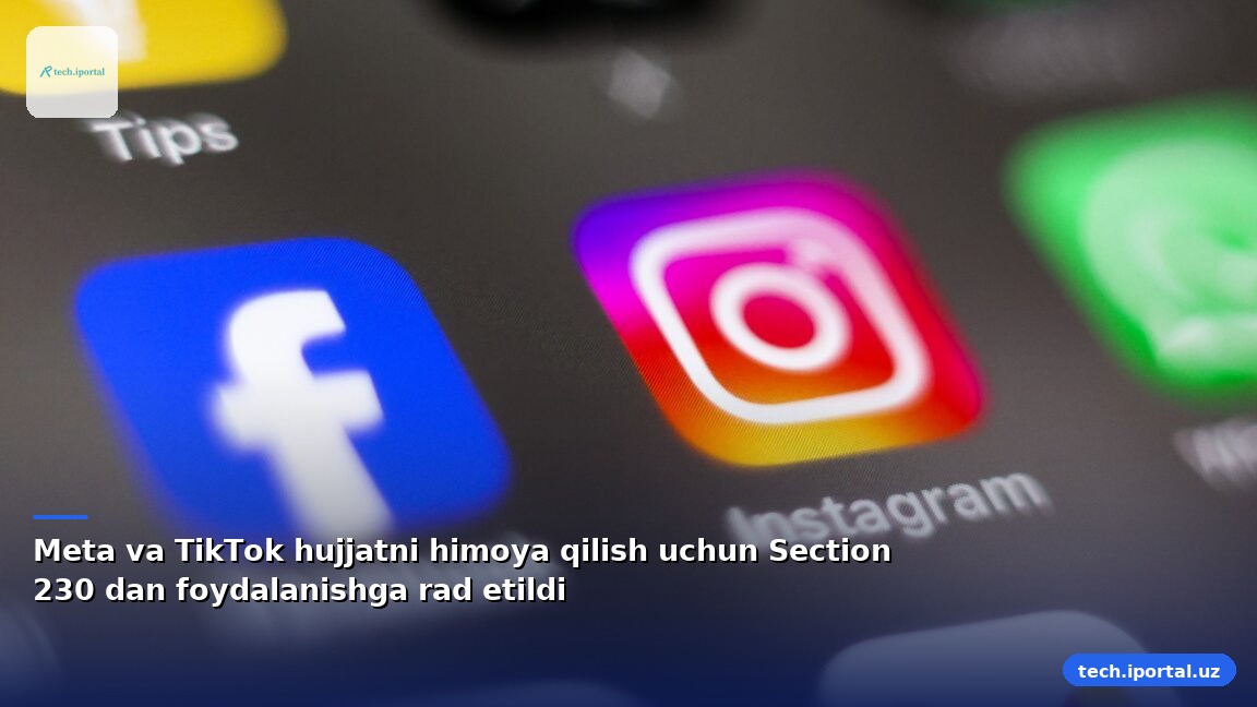 Meta va TikTok hujjatni himoya qilish uchun Section 230 dan foydalanishga rad etildi