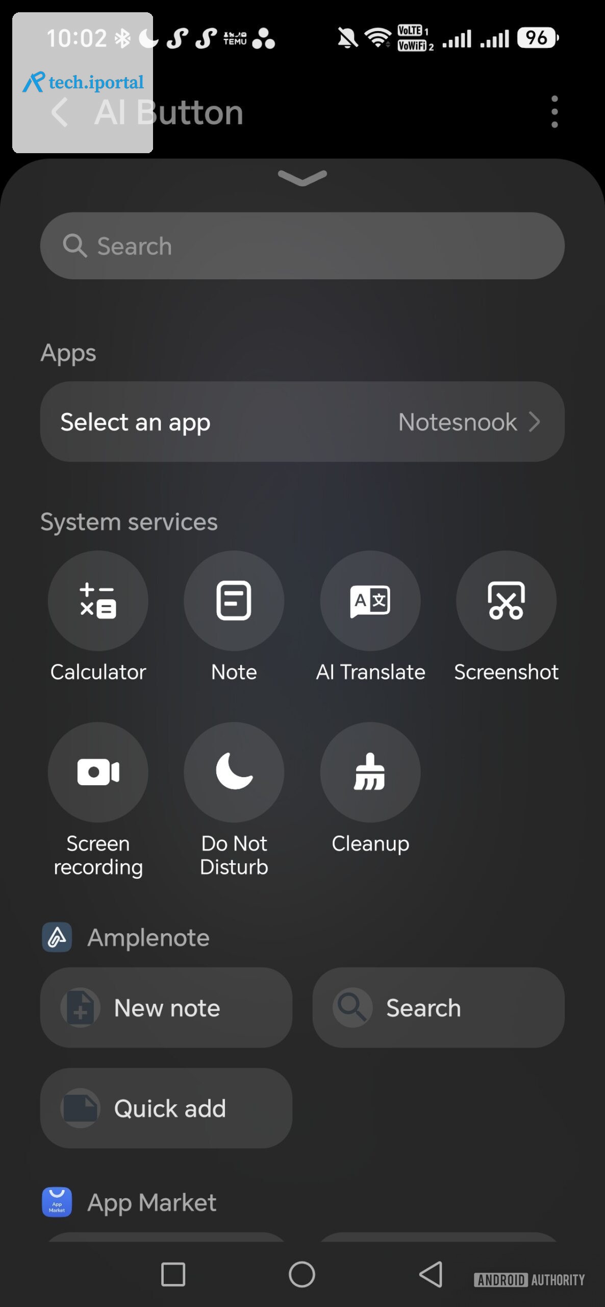 quick services settings for honor ai button