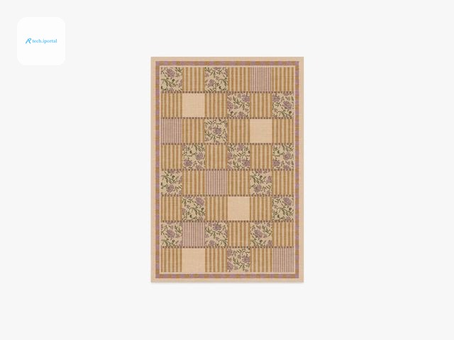 Beige rug with stripes and floral squares