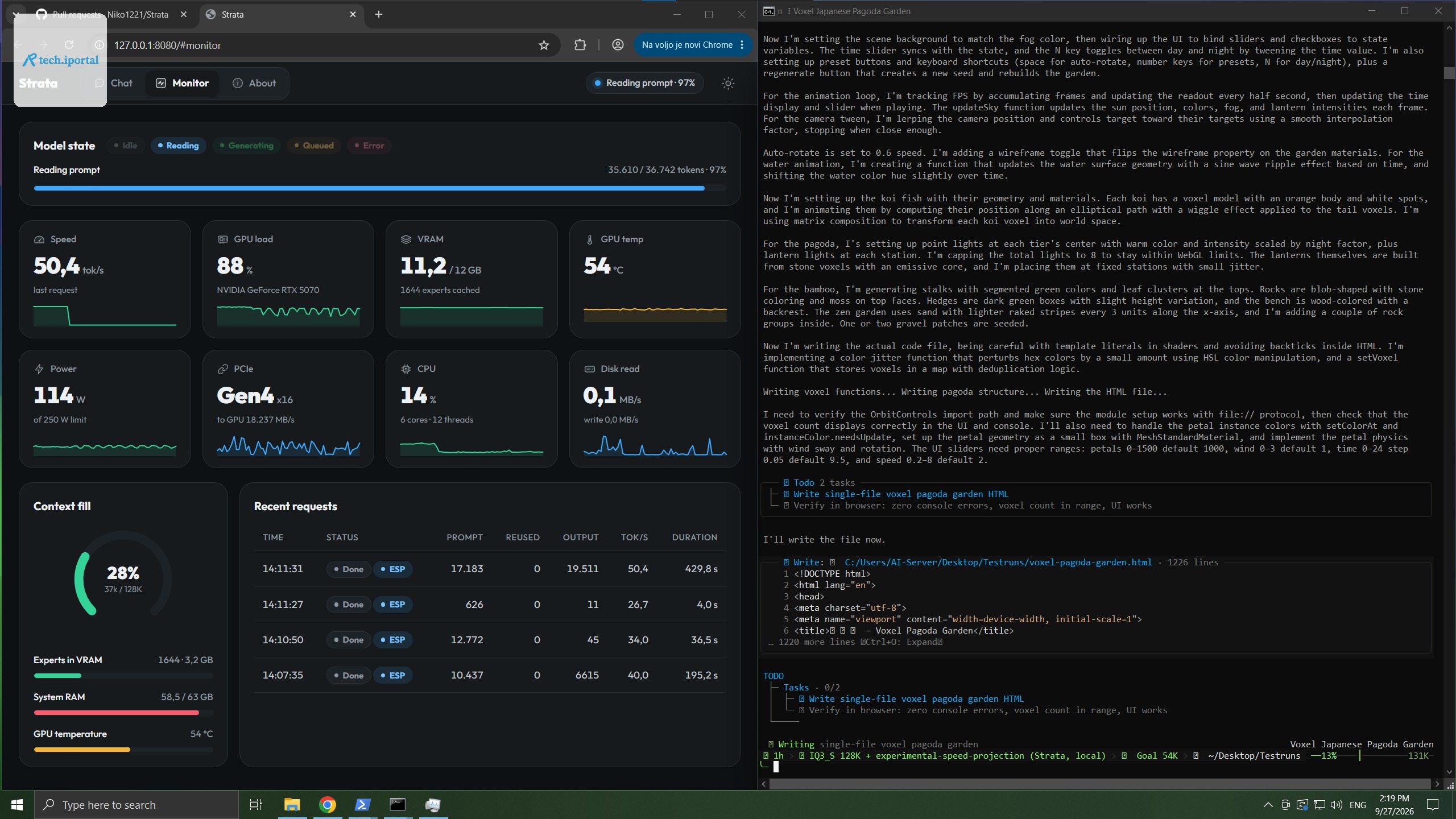 The Strata app's Monitor tab next to a coding agent
