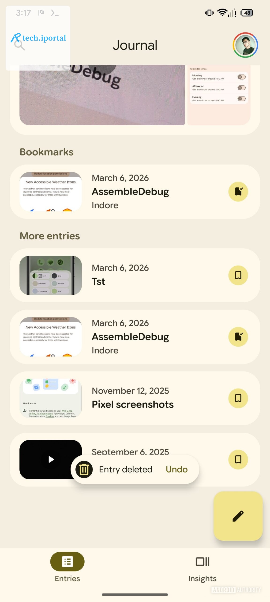 Pixel Journal Delete Entry Undo Button