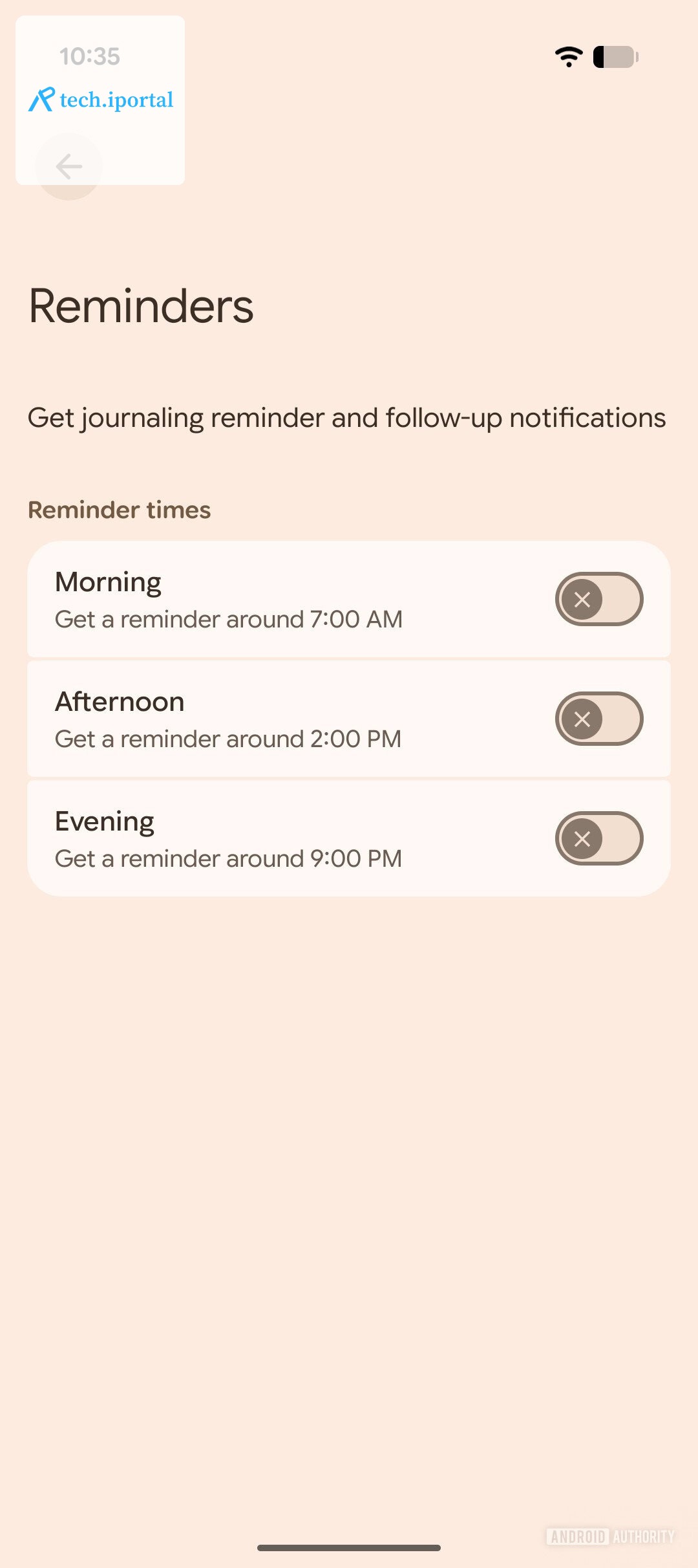 Pixel Journal Reminders Options
