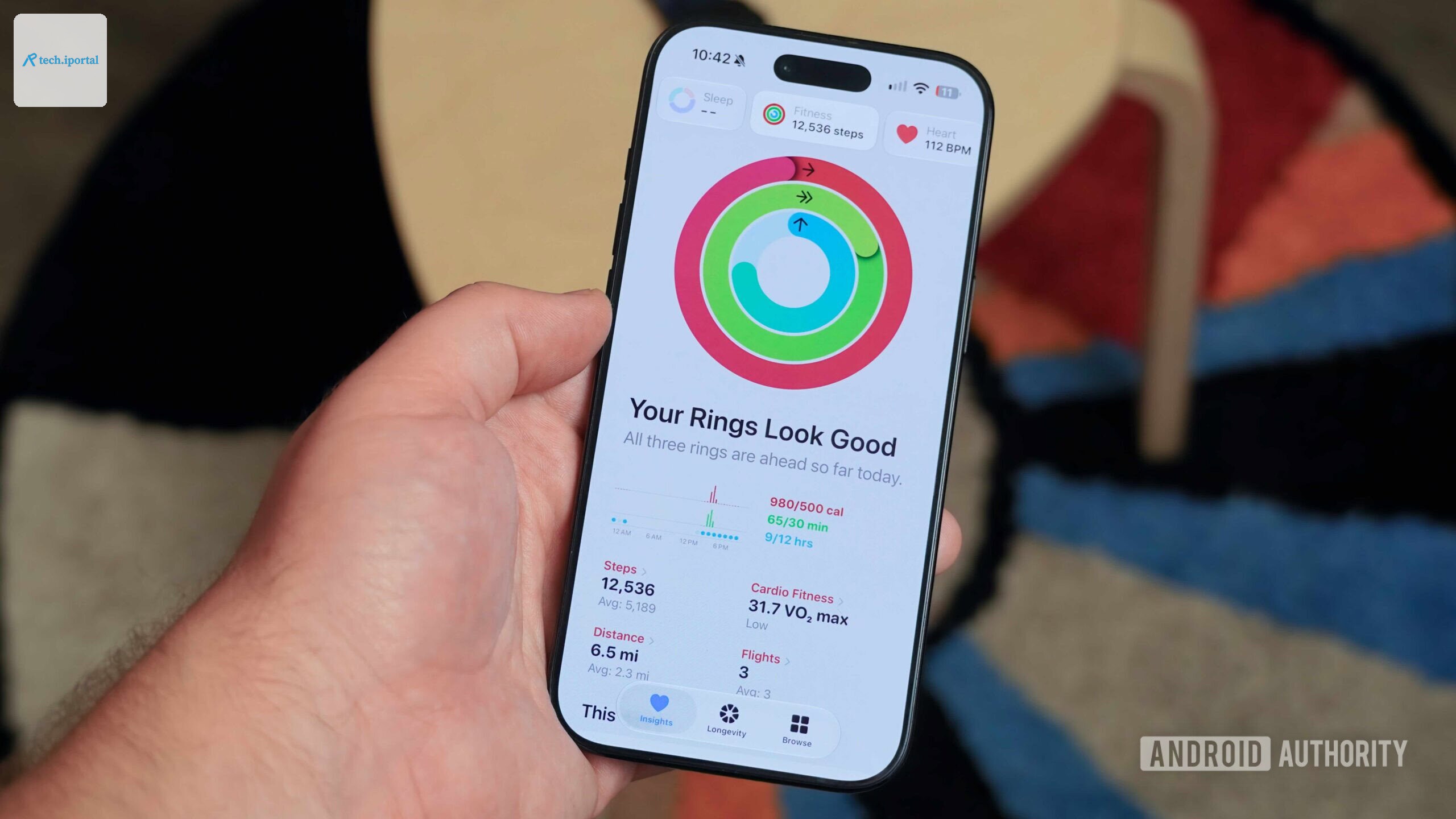 The new Apple Health redesign showing the Fitness rings.