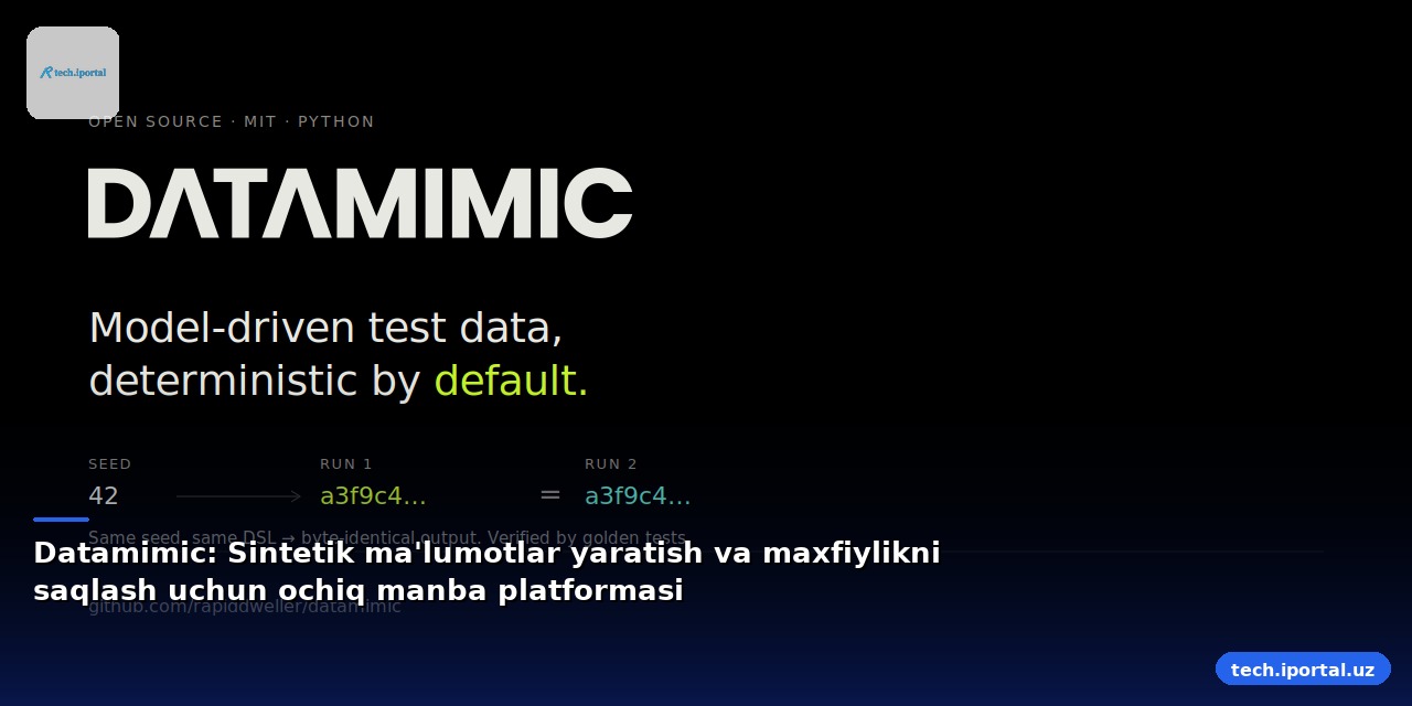 Datamimic: Sintetik ma'lumotlar yaratish va maxfiylikni saqlash uchun ochiq manba platformasi