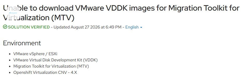 Redhat solution document citing changes to vmware vddk image downloads