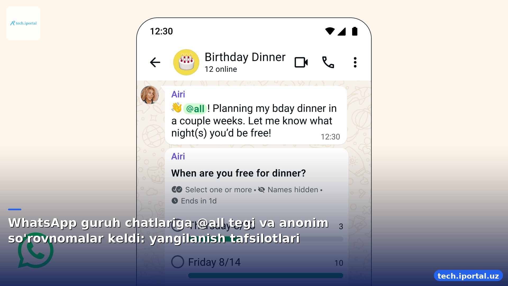 WhatsApp guruh chatlariga @all tegi va anonim so'rovnomalar keldi: yangilanish tafsilotlari