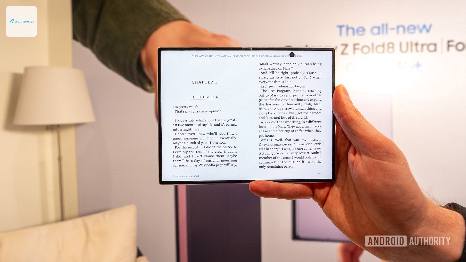 Galaxy Z Fold 8 reading Kindle landscape censored